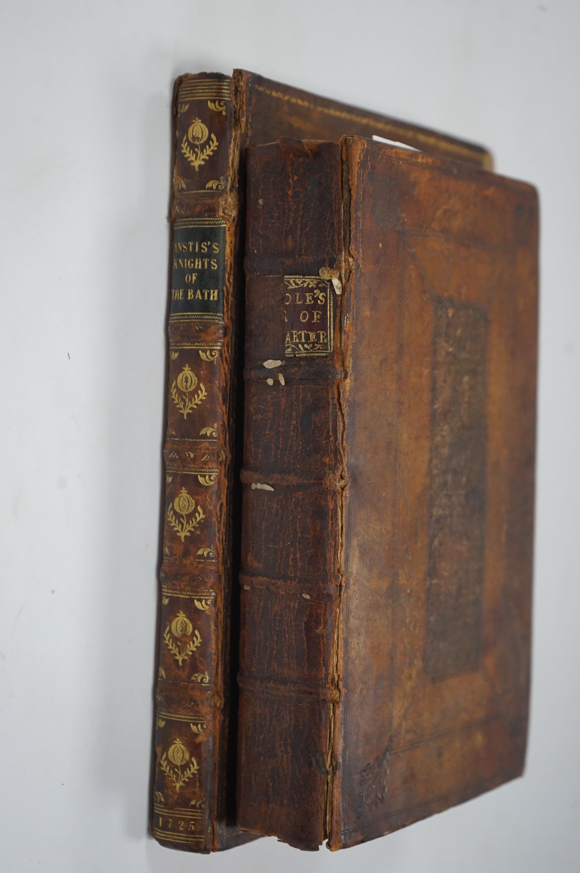 Ashmole, Elias – The history of the most noble Order of the Garter. Wherein is set forth an account of the town, castle, chappel, and college of Windsor; ..., engraved frontis, two plates and table, tan calf, 1715; Ansti